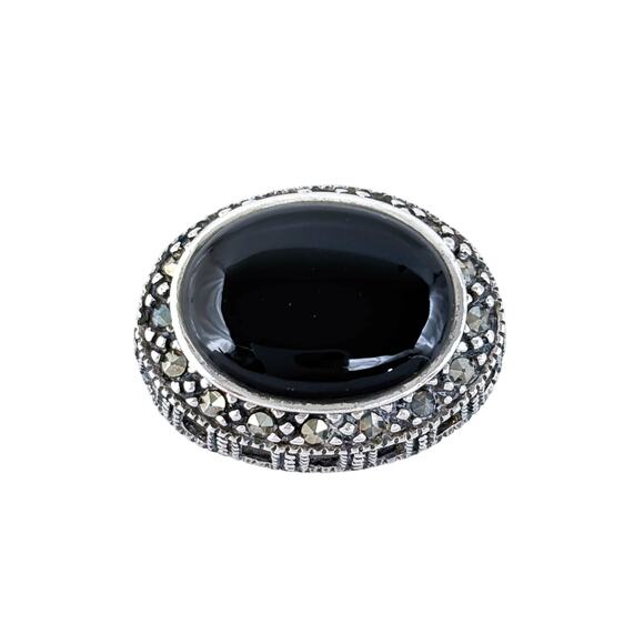 Thailand SU Marcasite Onyx Pendant | Vintage Sterling Silver 925 - Picture 2 of 10